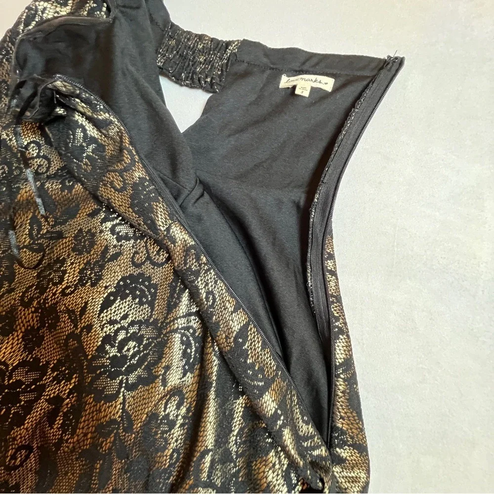 Women's Strapless‎ LoveMarks Dress Small Black/Gold Floral Short Preowned